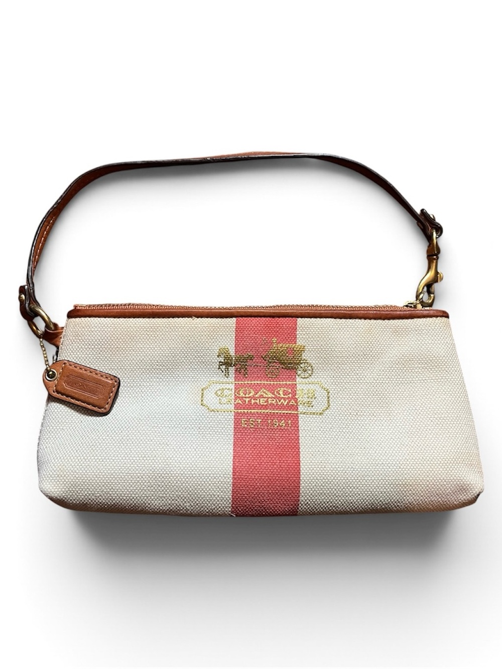 Coach Heritage Canvas Wristlet Red Stripe Horse Carriage